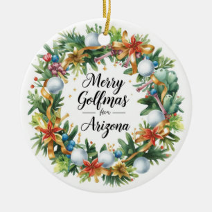 Ornamento De Cerâmica Saudação de Natal de Golfe do Arizona com Coroa de