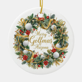 Ornamento De Cerâmica Saudação de Natal de Golfe do Arizona com Coroa de