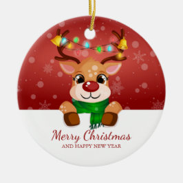 Ornamento De Cerâmica Saudação de Natal de Rena Curiosa