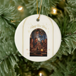 Ornamento De Cerâmica Saudação Personalizada de Feliz Ano Novo com minha