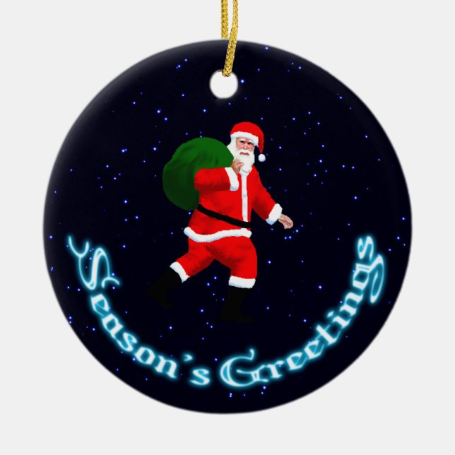 Ornamento De Cerâmica Saudações da temporada - Papai Noel (Frente)