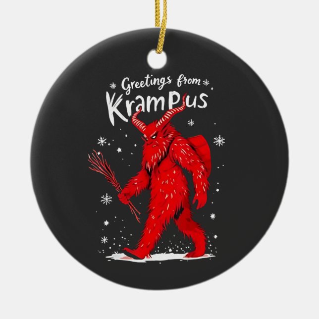 Ornamento De Cerâmica Saudações do Natal de Krampus Xmas (Frente)