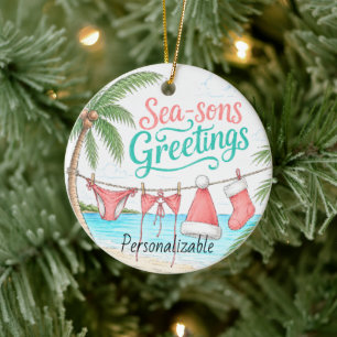Ornamento De Cerâmica Saudações Tropicais de Natal Sea-Sons