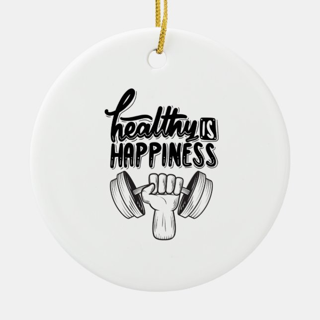 Ornamento De Cerâmica saudável é felicidade motivação para academia desi (Frente)