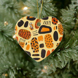 Ornamento De Cerâmica "Savanna Pop: Tribal Vibes em Laranja e Negro"
