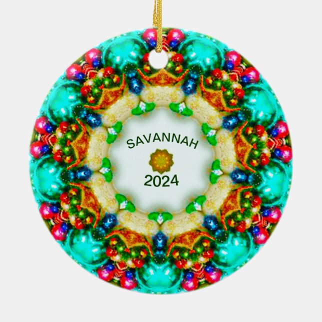Ornamento De Cerâmica SAVANNAH~ Designs de Natal Fractais Personalizadas (Traseira)