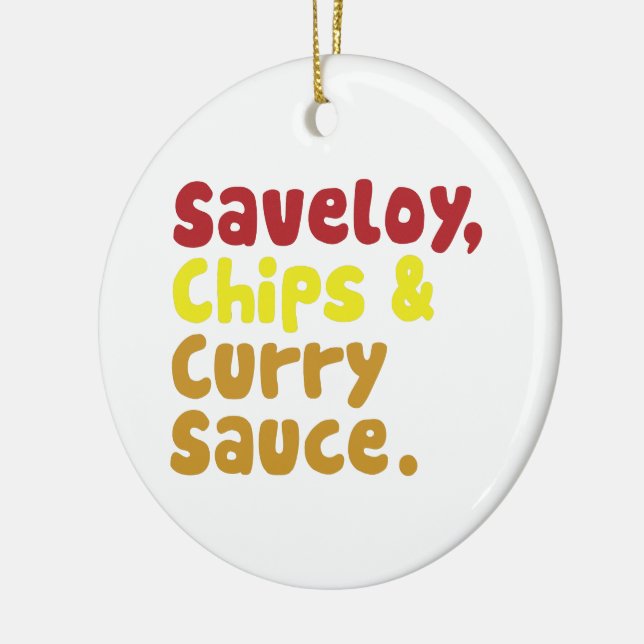 Ornamento De Cerâmica Saveloy, Chips e Molho Curry. (Esquerda)