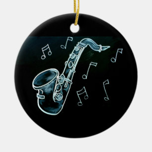 Ornamento De Cerâmica Saxofone E Notas Musicais
