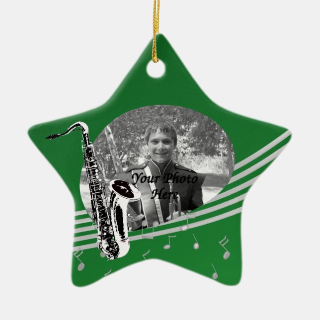Ornamento De Cerâmica Saxofone Music Photo Green (Frente)