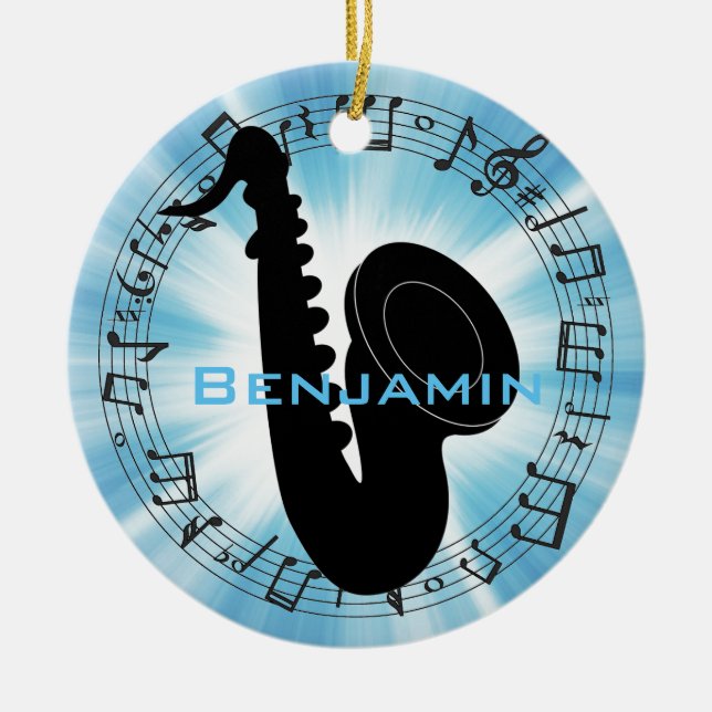 Ornamento De Cerâmica Saxofone Silhouette Design Ornament (Frente)