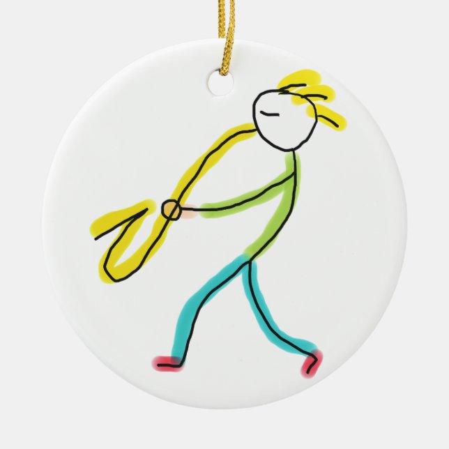 Ornamento De Cerâmica Saxofone Stickman (Frente)