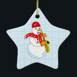 Ornamento De Cerâmica Saxophone Snowman<br><div class="desc">A snowman saxophone player wearing a music note scarf is a humorous music gift winter design for woodwind teachers and saxophonists in concert,  jazz and marching bands.</div>