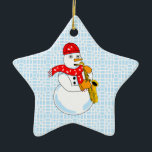 Ornamento De Cerâmica Saxophone Snowman<br><div class="desc">A snowman saxophone player wearing a music note scarf is a humorous music gift winter design for woodwind teachers and saxophonists in concert, jazz and marching bands.</div>