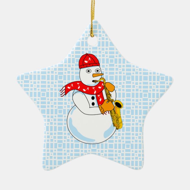 Ornamento De Cerâmica Saxophone Snowman (Frente)