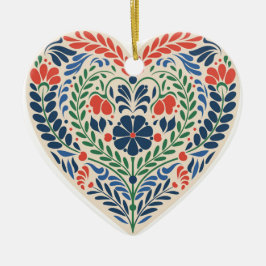 Ornamento De Cerâmica Scandi Heart – Swedish Folk Art Ornament
