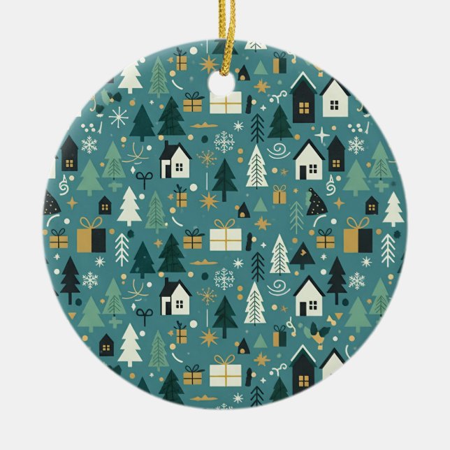 Ornamento De Cerâmica Scandinavian Merry Christmas Tree Winter Snow (Frente)