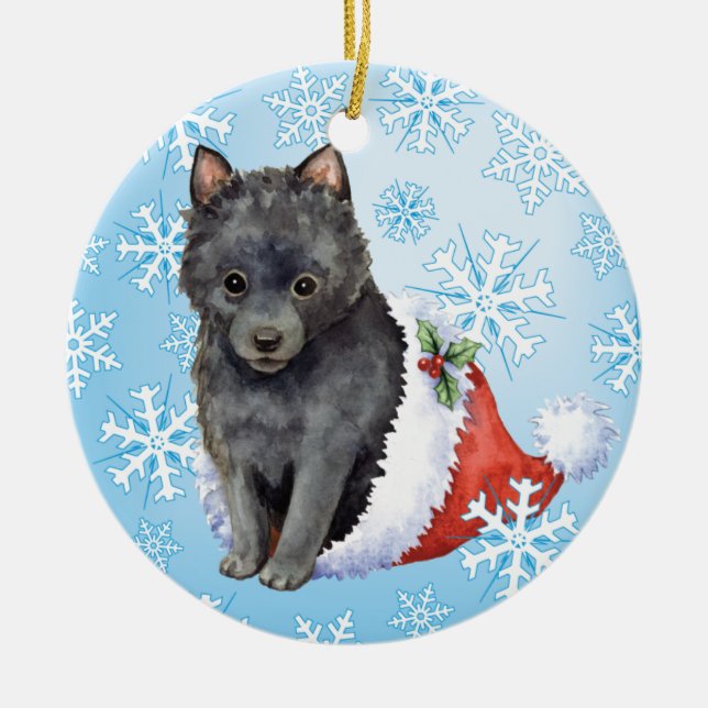 Ornamento De Cerâmica Schipperke feliz de Howlidays (Frente)