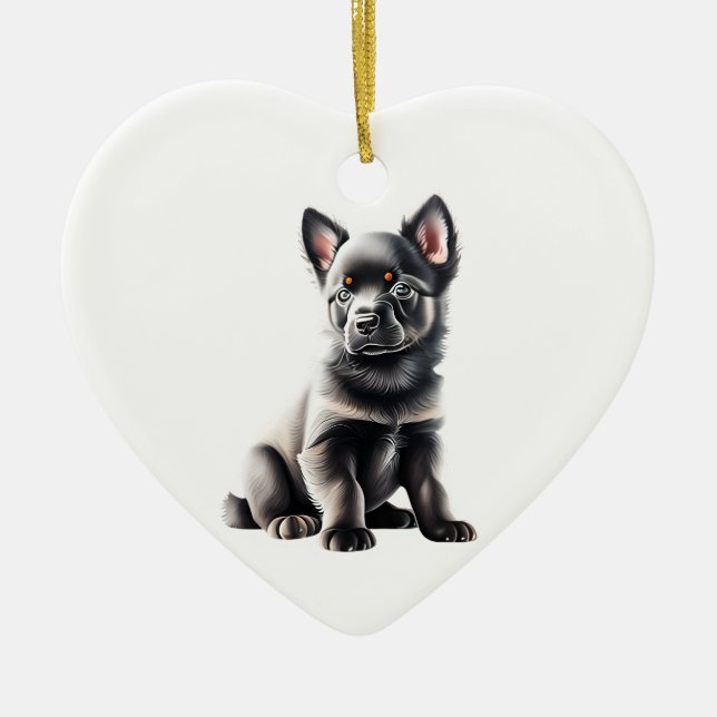 Ornamento De Cerâmica Schipperke Puppy Personalizado (Frente)