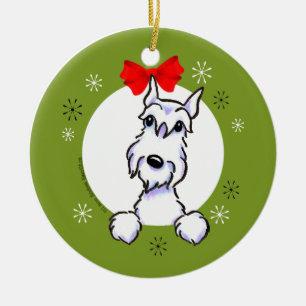 Ornamento De Cerâmica Schnauzer branco clássico colhido do Natal das