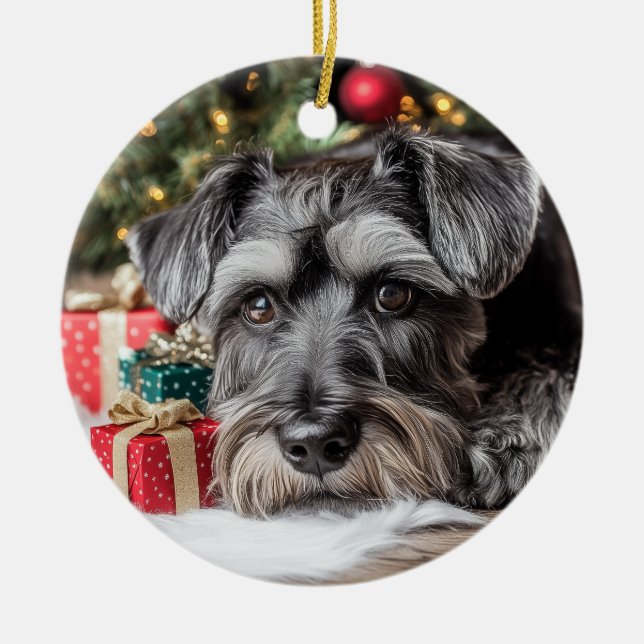 Ornamento De Cerâmica Schnauzer Christmas (Frente)