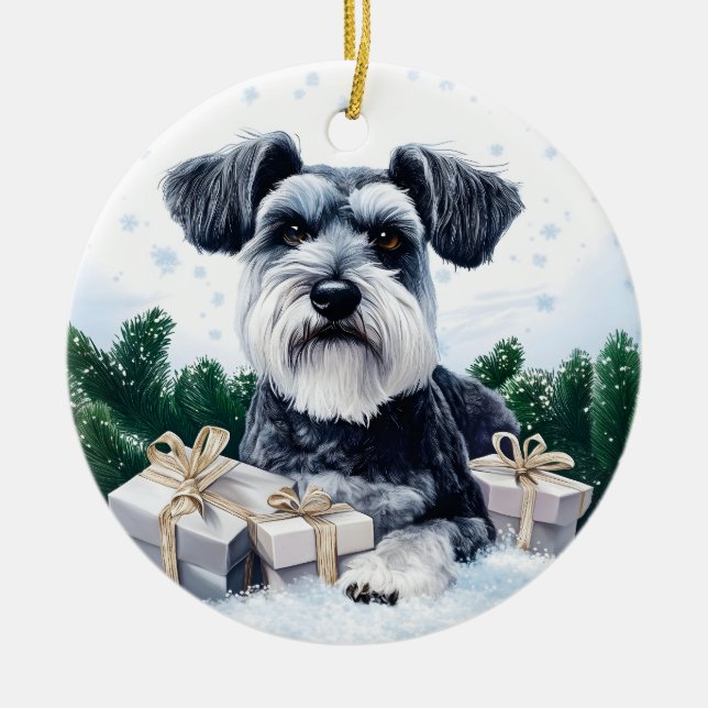 Ornamento De Cerâmica Schnauzer Christmas (Frente)