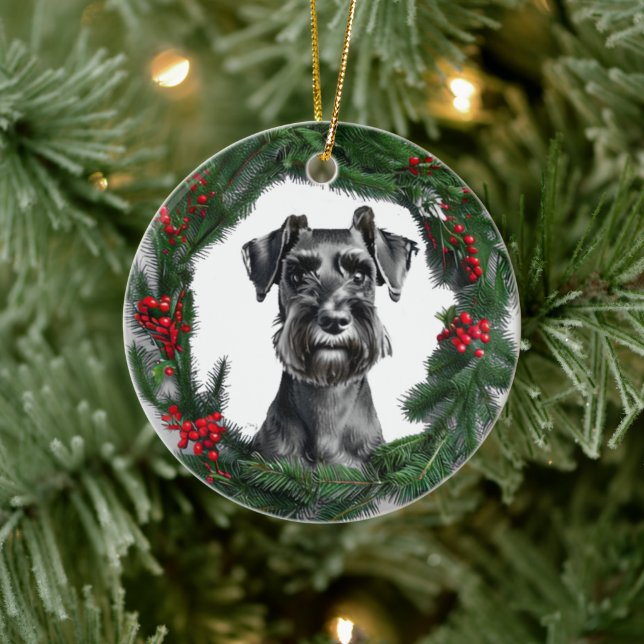 Ornamento De Cerâmica Schnauzer Christmas Wreath Ornament (Árvore)