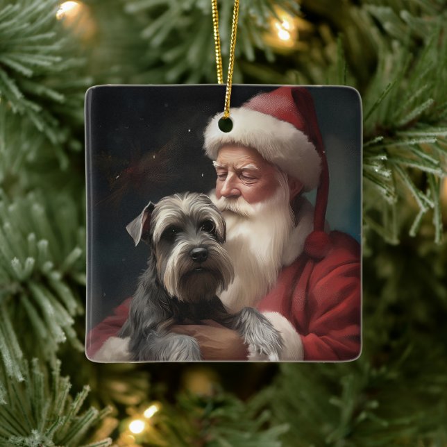 Ornamento De Cerâmica Schnauzer Com Papai Noel Natal Festivo (Árvore)
