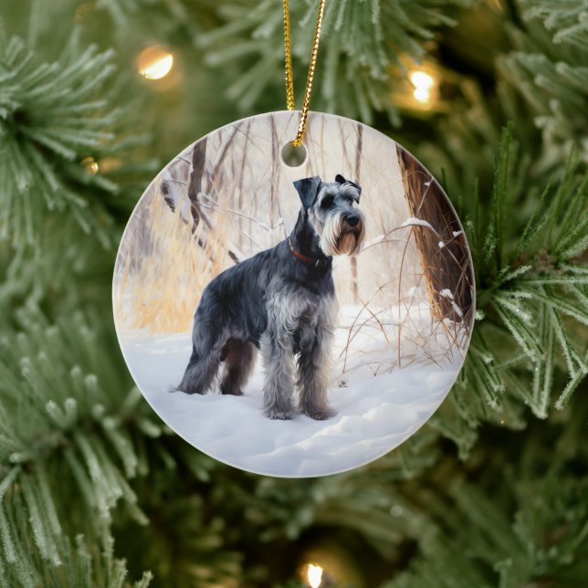 Ornamento De Cerâmica Schnauzer Deixar nevar o Natal (Árvore)