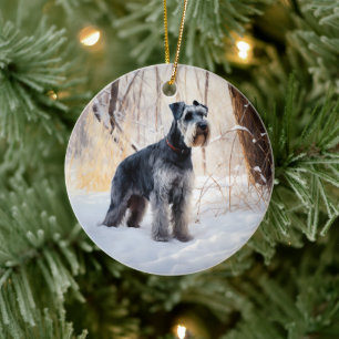 Ornamento De Cerâmica Schnauzer Deixe Nevar Natal