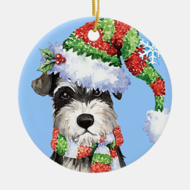Ornamento De Cerâmica Schnauzer diminuto feliz de Howlidays (Frente)