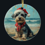 Ornamento De Cerâmica Schnauzer Dog Christmas Vintage Beach<br><div class="desc">Traga o calor dos feriados para a costa com esta charmosa design inspirada na vintagem, que apresenta um cão festivo sentado numa praia serena. Com um clássico toque de feriado de tons nostálgicos e vibrações costeiras, esta trabalho de arte captura a magia do Natal pelo mar. Perfeito para espalhar alegria...</div>