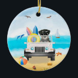 Ornamento De Cerâmica schnauzer dog Drivers on Beach<br><div class="desc">Um carro de cão schnauzer na praia é uma ideia perfeita para alguém que ama essa raça de cachorro.</div>