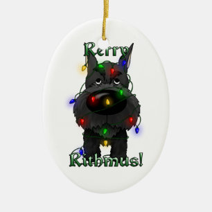 Ornamento De Cerâmica Schnauzer - luzes de Natal