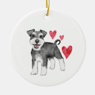 Ornamento De Cerâmica Schnauzer Miniatura Personalizado com Nome Ano