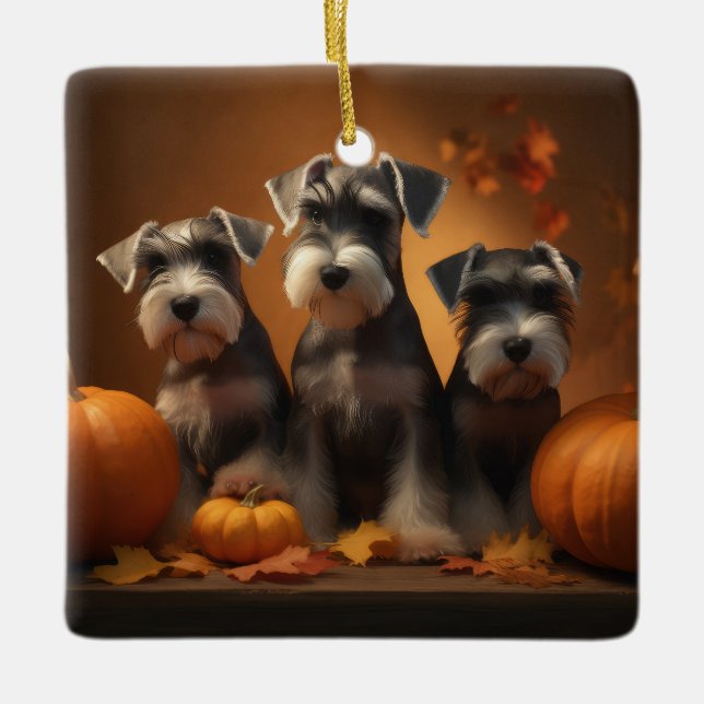 Ornamento De Cerâmica Schnauzer Puppy Autumn Delight Pumpkin (Frente)