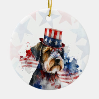 Ornamento De Cerâmica Schnauzer terrier Cão, 4 de julho Personalizado