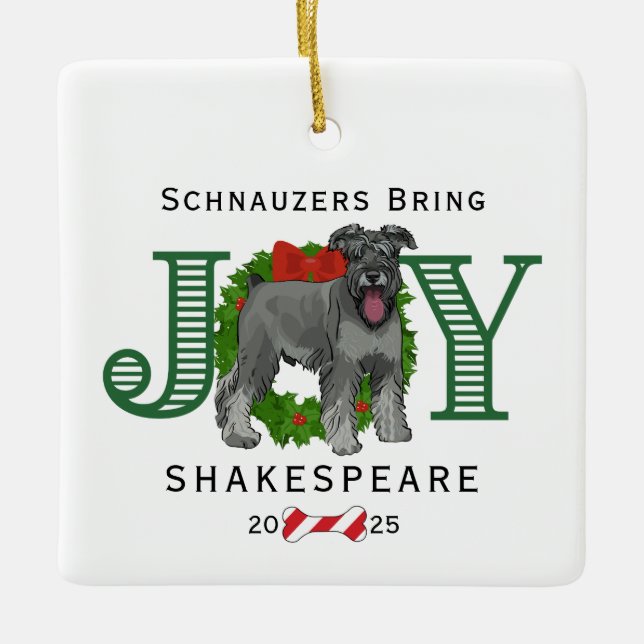Ornamento De Cerâmica Schnauzers Traga Joy Wreath (Frente)