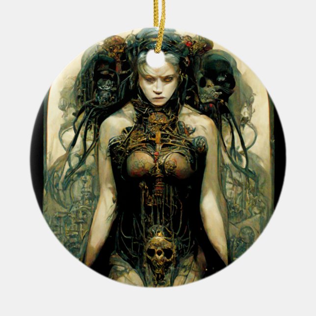 Ornamento De Cerâmica Scientific Tech Woman Fantasy Sci-Fi (Frente)
