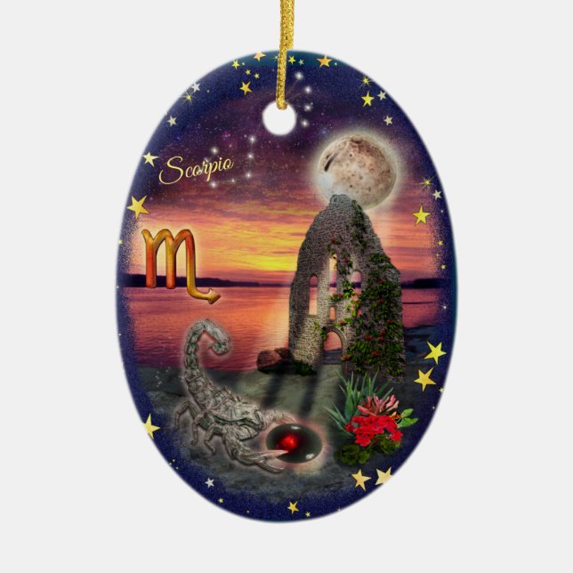 Ornamento De Cerâmica Scorpio Art Collage (Frente)