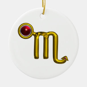 Ornamento De Cerâmica SCORPIO ZODIAC ANIVERSÁRIO JEWEL Red Grenade Dour