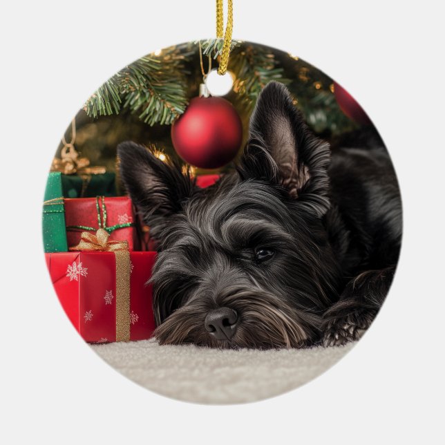 Ornamento De Cerâmica Scottie Christmas (Frente)