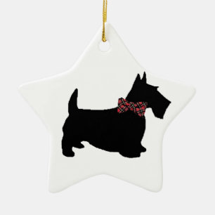 Ornamento De Cerâmica Scottie Dog em Xadrez Arco Tie