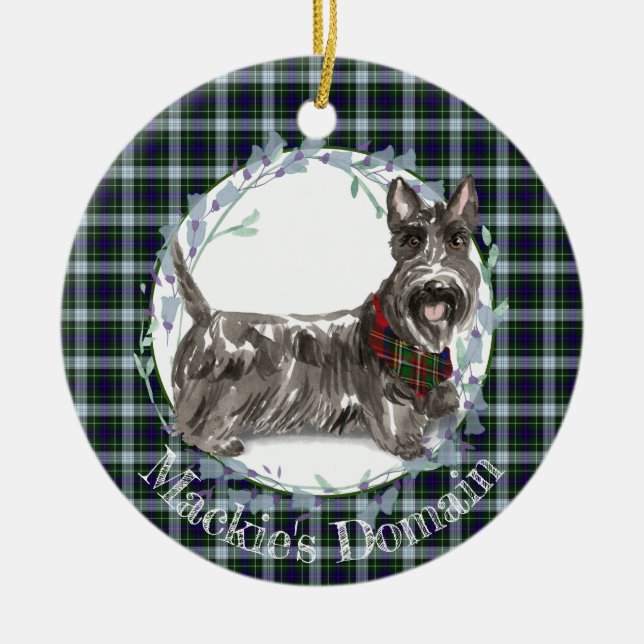 Ornamento De Cerâmica Scottie Dog Tartan Christmas (Frente)