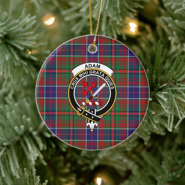 Ornamento De Cerâmica Scottish Clan Adam Antigo Tartan e Crest (Árvore)