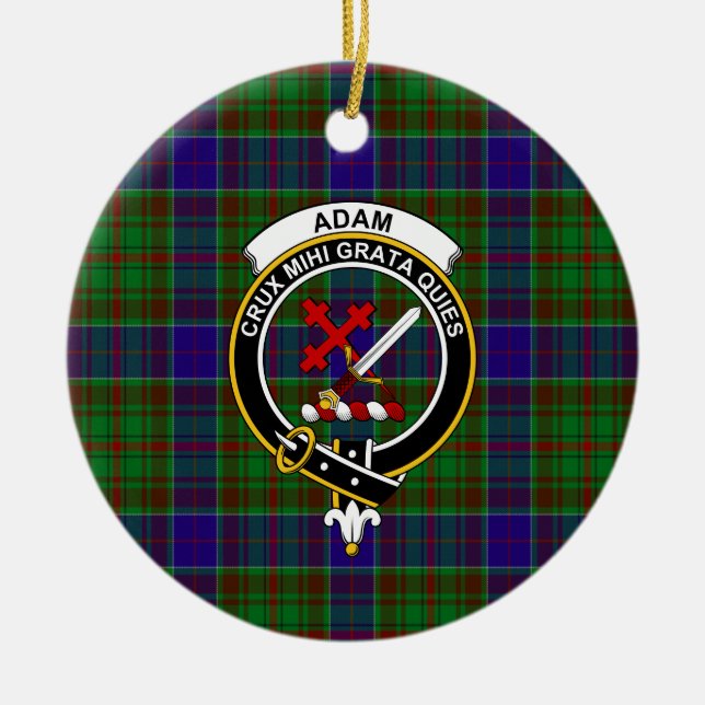 Ornamento De Cerâmica Scottish Clan Adam Hunting Tartan e Crest (Frente)