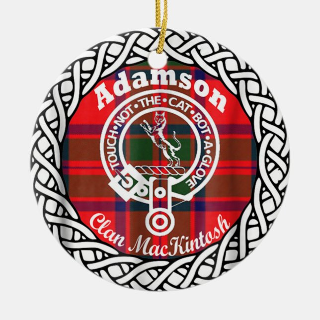 Ornamento De Cerâmica Scottish Clan Adamson Tartan e Crest (Frente)