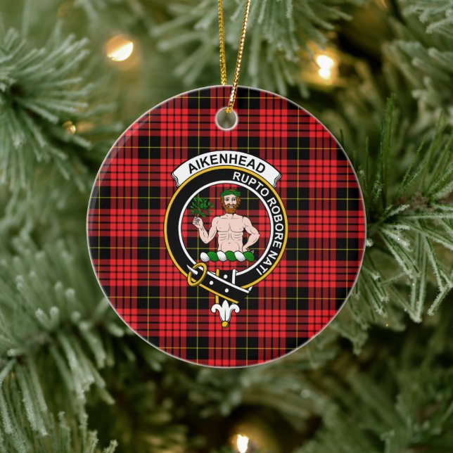 Ornamento De Cerâmica Scottish Clan Aikenhead Tartan e Crest (Árvore)