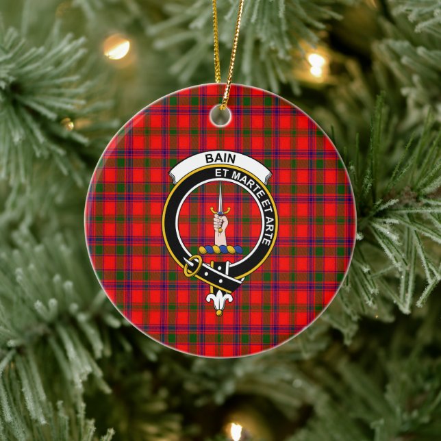 Ornamento De Cerâmica Scottish Clan Bain Tartan e Crest (Árvore)