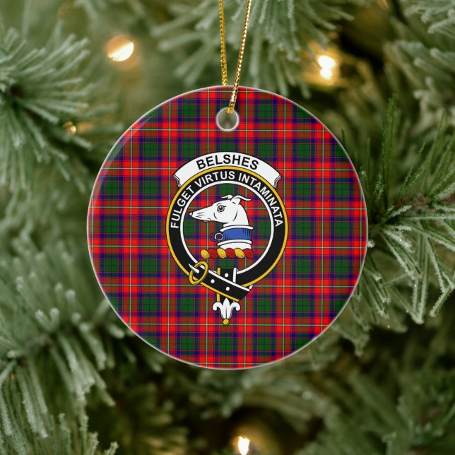 Ornamento De Cerâmica Scottish Clan Belshes Tartan e Crest (Árvore)