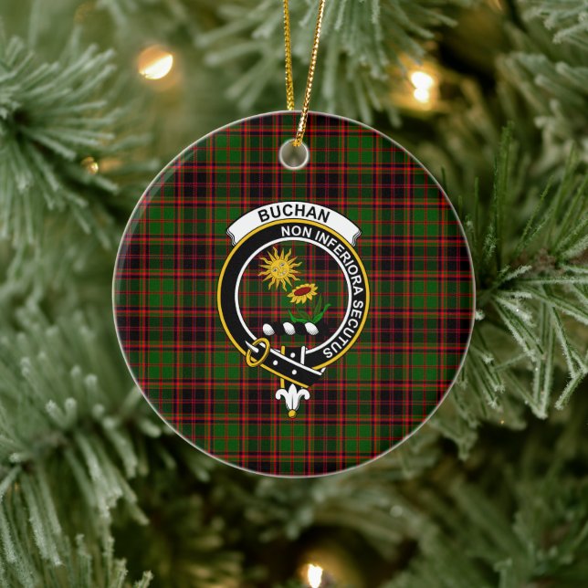 Ornamento De Cerâmica Scottish Clan Buchan Modern Tartan e Crest (Árvore)